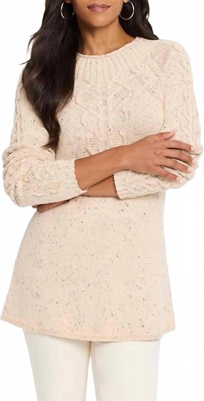 NEW NIC + ZOE femme cable sweater in nougat